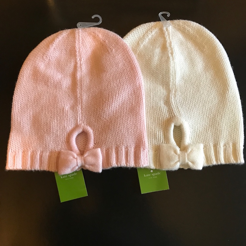 Kate Spade Bow Beanie Pastry Pink/Cream MSRP $58